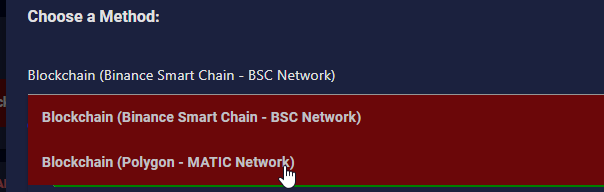 Selecting the Polygon network as the withdrawal method