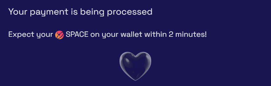 The confirmation shown after requesting the payment