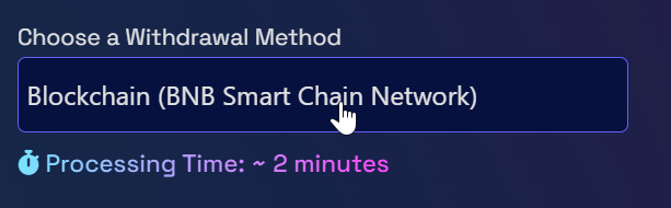 The withdrawal method selector on Final Autoclaim