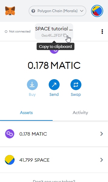 Copying the deposit address in MetaMask